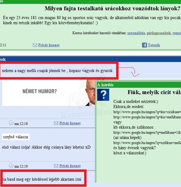 Cici vs testalkat - válaszoló fail
 
